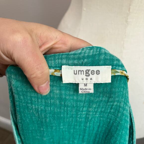 Umgee 100% Cotton Gauze Tunic Top Size M Teal Boho Oversized Summer Blouse - Picture 7 of 9